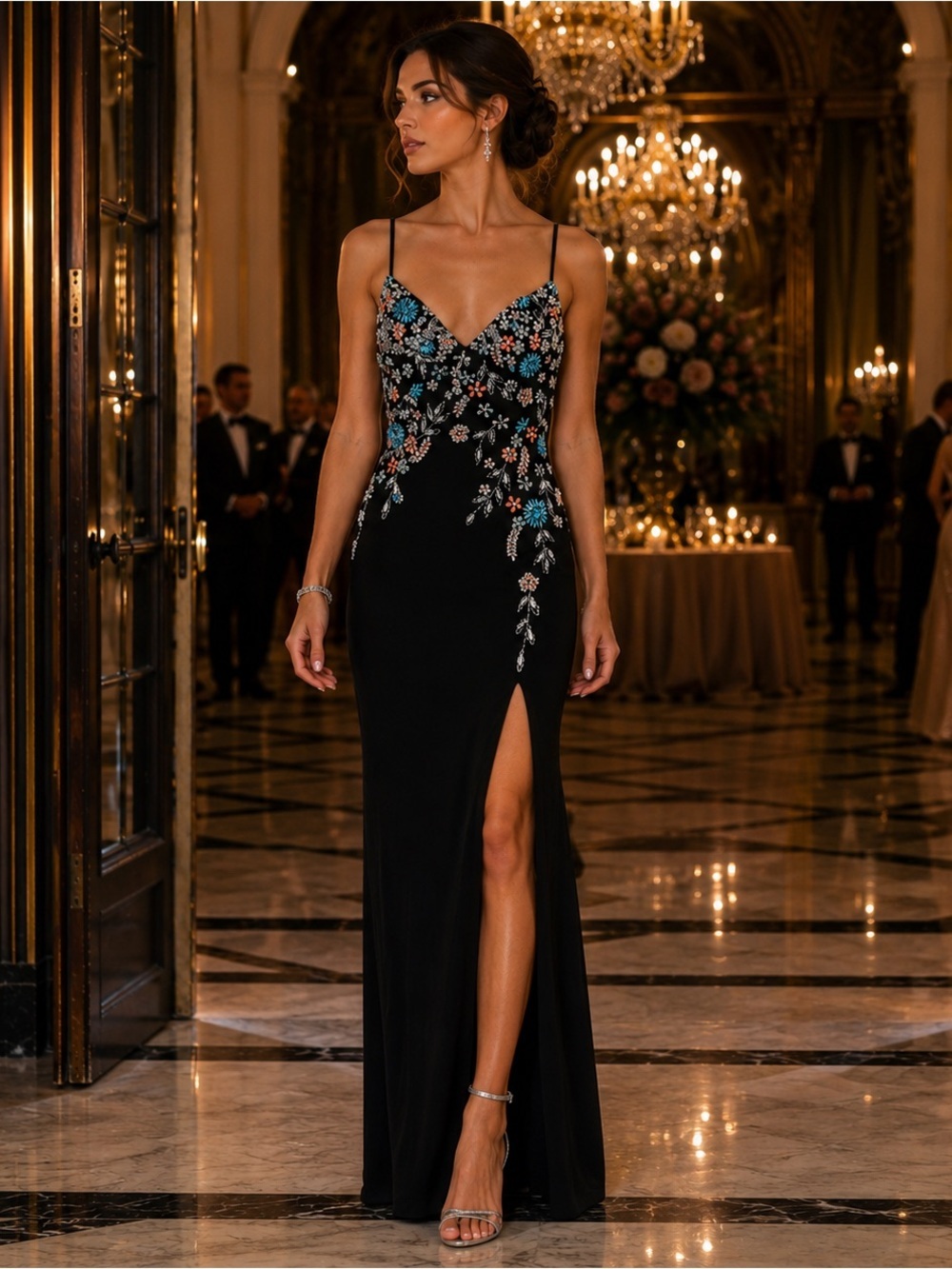 Mac Duggal 42006 Floral Beaded Column Gown Black NWT Size 2 Formal Dress